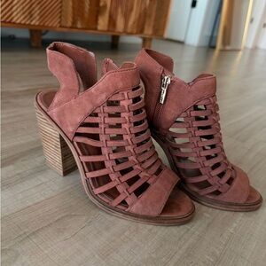 Vince Camuto Woven Suede Open-Toe Block Heel Sandals